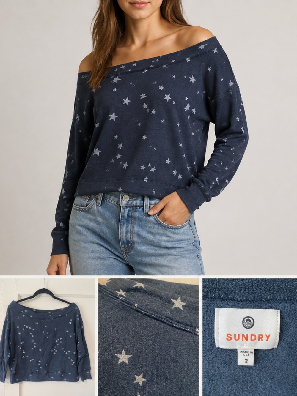 Sundry Off the Shoulder Star Print Top – Size 2 (medium)